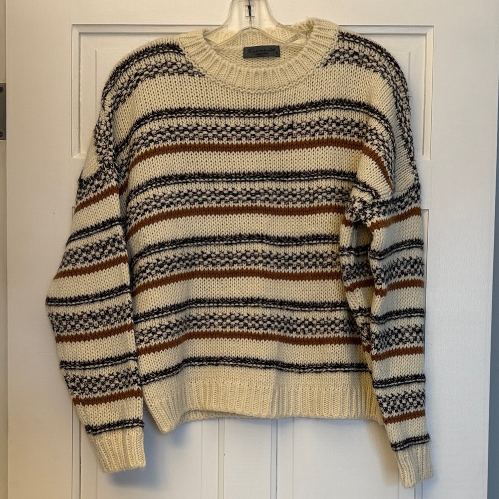 Made in Italy Striped Knit Sweater - Cream, Brown, and Black eclectic grandpa